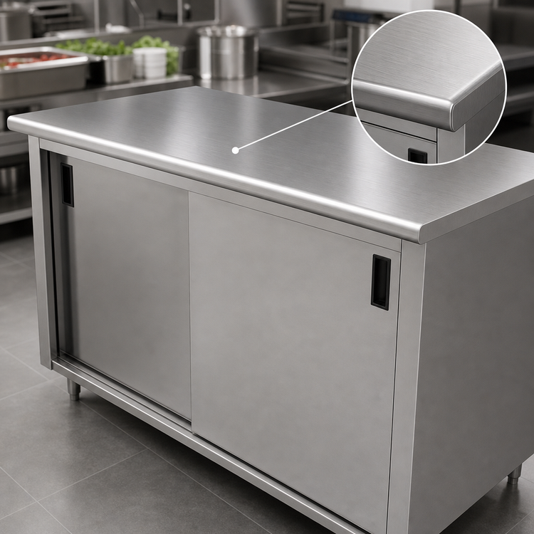 Product image #3 for Advance Tabco 96-Inch W x 36-Inch D Enclosed Work Table with Cabinet Base and Sliding Doors, 14-Gauge 304 Stainless Steel Top