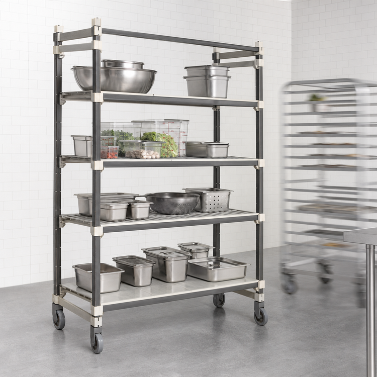 Product image #3 for Cambro Camshelving Elements XTRA High Density Top Rail Overhead Track 5-Tier Mobile Starter Unit, 36 x 24 x 80 Inches