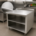 Thumbnail image #3 for Advance Tabco 96 Inch x 24 Inch Open Front Cabinet Base Work Table with Mid-Shelf, 14 Gauge 304 Stainless Steel Top and 1-1/2 Inch Rear Up-Turn