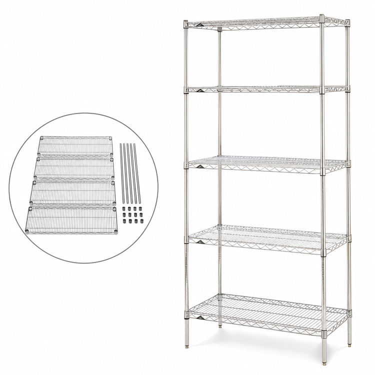 Product image #3 for Metro Super Erecta 5-Shelf Stationary Starter Wire Shelving Unit, 24"W x 24"D x 74"H, Super Erecta Brite Finish