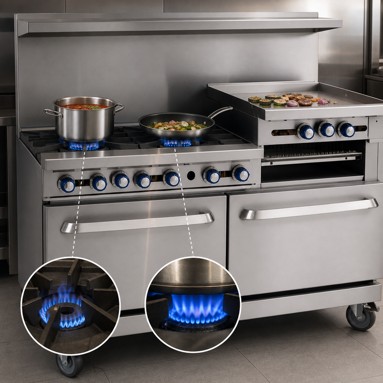 Product image #3 for Imperial Pro Series 60-Inch Gas Restaurant Range with 2 Open Burners, 48-Inch Griddle, Convection Oven, and Open Cabinet Base