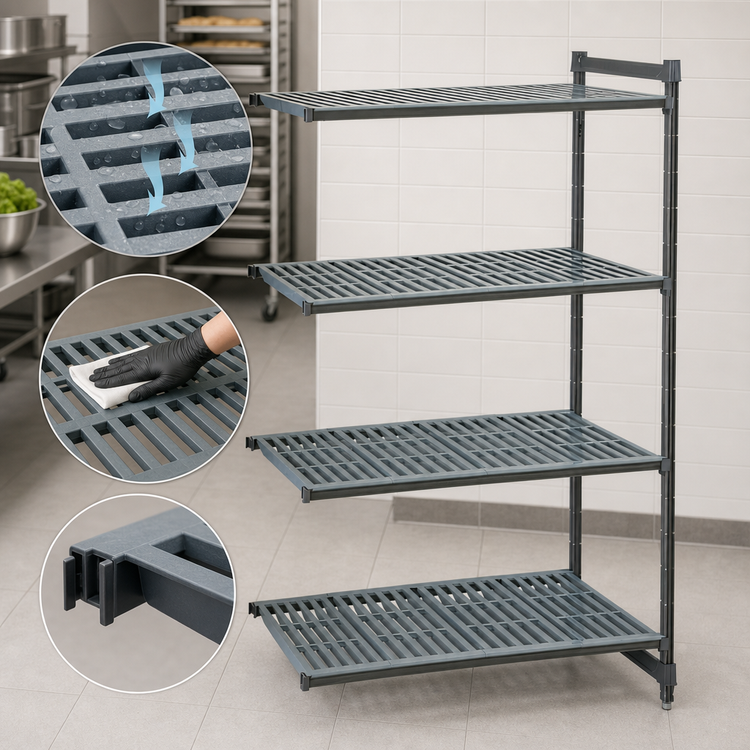 Product image #3 for Cambro Camshelving Basics Plus 4-Tier Vented Add-On Polymer Shelving Unit, 54" W x 24" D x 72" H, Brushed Graphite