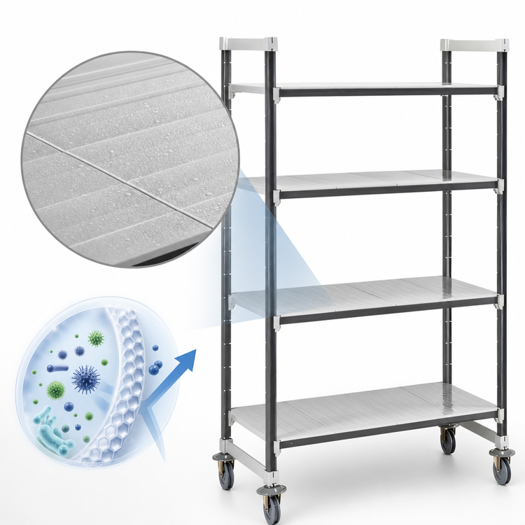 Product image #3 for Cambro Camshelving Elements XTRA 4-Tier Solid High-Density Mobile Starter Unit, 21 x 42 x 70-1/4 Inches, Speckled Gray