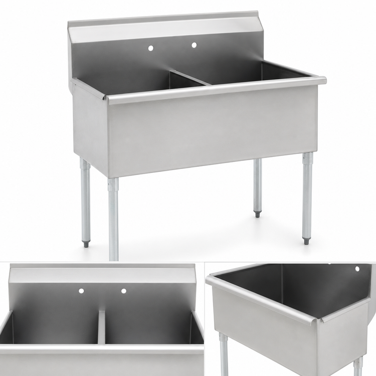 Product image #3 for Eagle Group Two-Compartment Square Corner Utility Sink, 304 Stainless Steel, 49-3/8" W x 22" D, No Drainboards