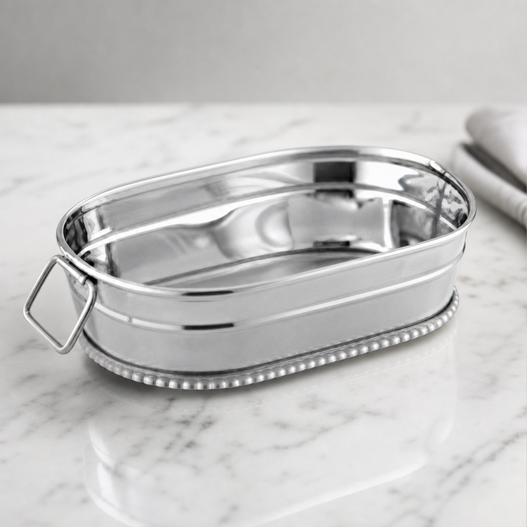 Product image #3 for American Metalcraft STUB69 Oval Stainless Steel Tub, 35 oz., Satin and Mirror Finish