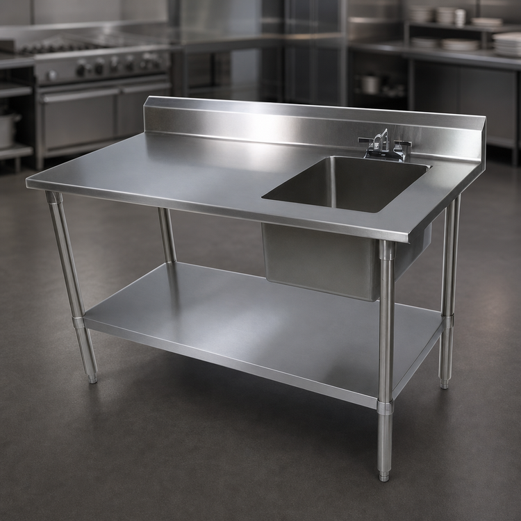 Product image #3 for John Boos 48-Inch x 30-Inch Prep Sink Work Table, Right-Side Bowl, 5-Inch Backsplash, Stainless Steel Top, Galvanized Base