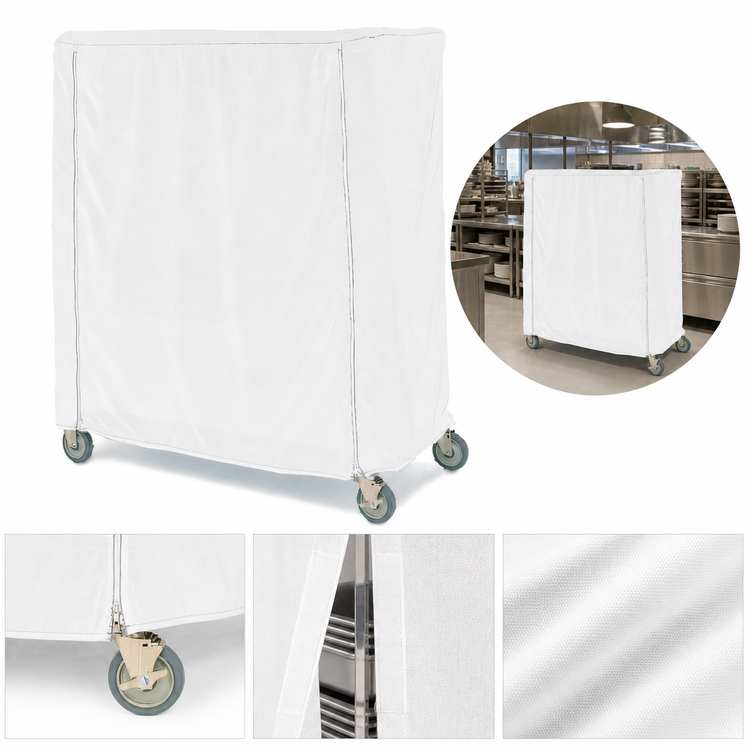 Product image #3 for Metro Queen Mary & Banquet Cart Cover, 48 x 18 x 54 Inch, White Uncoated Knitted Polyester with Velcro Fastener