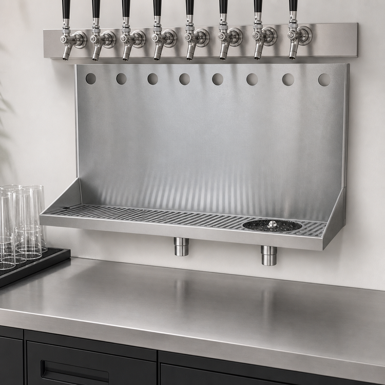 Product image #3 for Micro Matic USA Wall-Mount Stainless Steel Drip Tray Trough with Integral Glass Rinser, 24 Inch, 8 Faucet Holes
