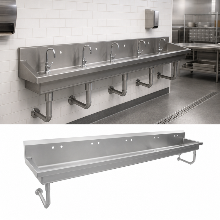 Product image #3 for John Boos 5-Station Wall-Mount Multi-Station Hand Wash Sink, 100 Inch, Stainless Steel