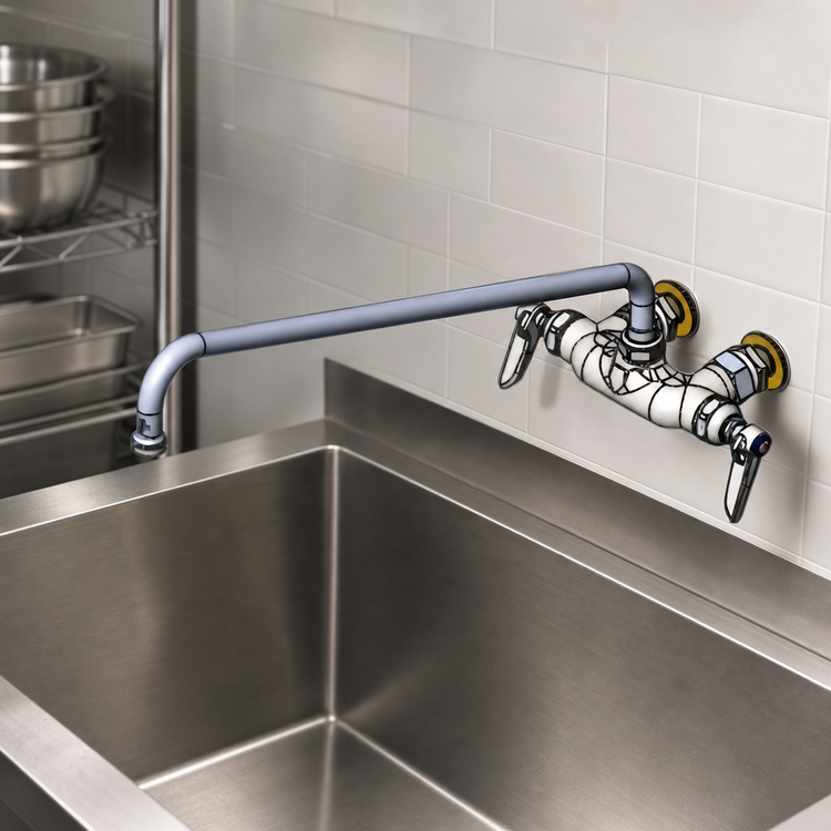 Product image #3 for T&S Brass Double Pantry Wall-Mount Mixing Faucet with 18-Inch Swing Nozzle