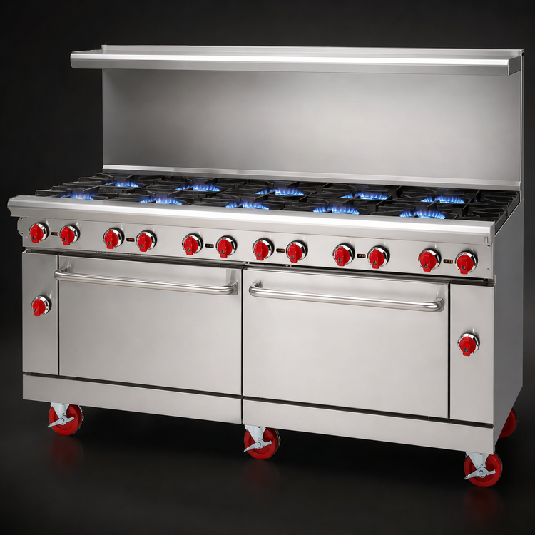 Product image #3 for American Range 72-Inch Gas Restaurant Range with 12 Open Burners, Left Standard Oven, and Right Storage Base