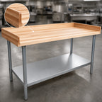 Thumbnail image #3 for John Boos DNS09 72-Inch x 30-Inch Wood Top Baker's Work Table, 1-3/4-Inch Maple Top, 4-Inch Coved Riser, Galvanized Undershelf