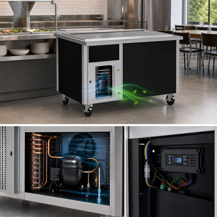 Product image #3 for Randell Mobile Modular Self-Contained Frost Top Serving Station with Enclosed Base, 60 Inch, 4 Half-Size Pan Capacity