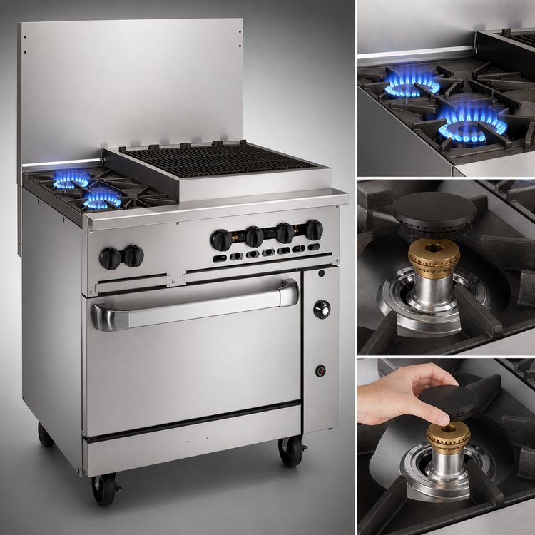 Product image #3 for Vulcan Endurance 36-Inch Natural Gas Restaurant Range with 2 Open Burners, 24-Inch Charbroiler, and Convection Oven