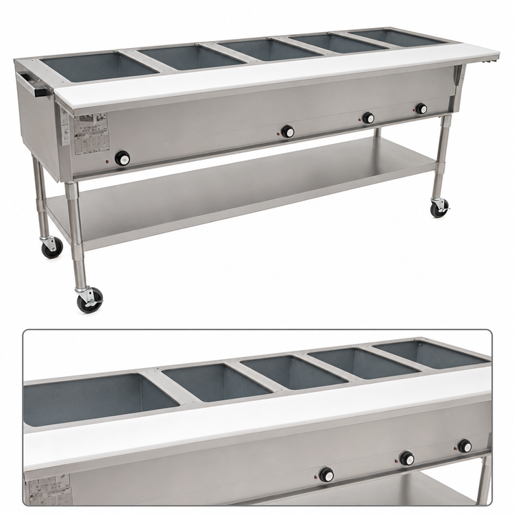 Product image #3 for Eagle Group Portable Electric Hot Food Table with 5 Dry Wells, Open Base, 82-Inch Wide, 240V