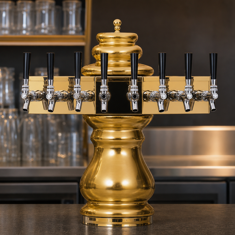 Product image #3 for Glastender Braumeister 8-Faucet Glycol-Cooled Draft Dispensing Tower with Ceramic Construction and Polished Brass Finish