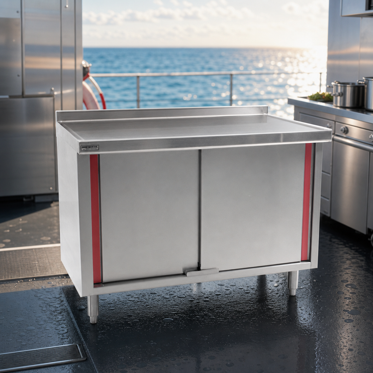 Product image #3 for Spec-Master Marine Series Stainless Steel Enclosed Work Table with Cabinet Base and Hinged Doors, 48 x 24 Inches