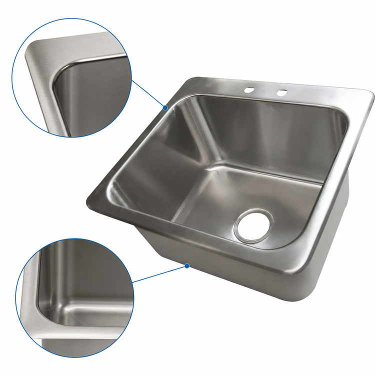 Product image #3 for BK Resources Deep Drawn 1-Compartment Drop-In Sink, 23 x 21 x 12 Inches, 18-Gauge 304 Stainless Steel