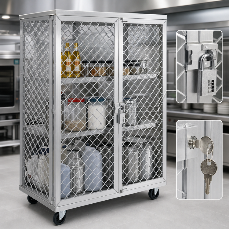 Product image #3 for New Age Mobile Aluminum Security Cage with Double Doors and 2 Intermediate Shelves