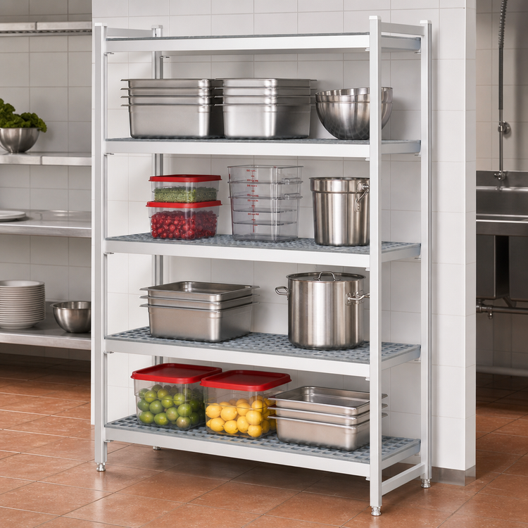 Product image #3 for Fermostock 4-Tier Stationary Starter Polymer Shelving Unit with Removable Polymer Inserts, 47 W x 14 D x 83 H