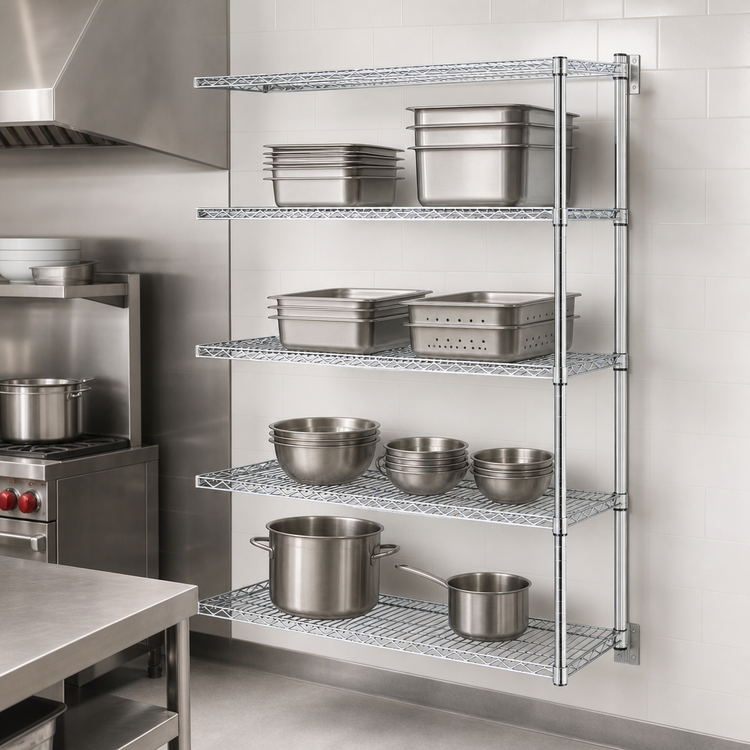 Product image #3 for Eagle Group 4-Tier Add-On Wire Shelving Unit, 48"W x 21"D x 63"H, Chrome-Plated