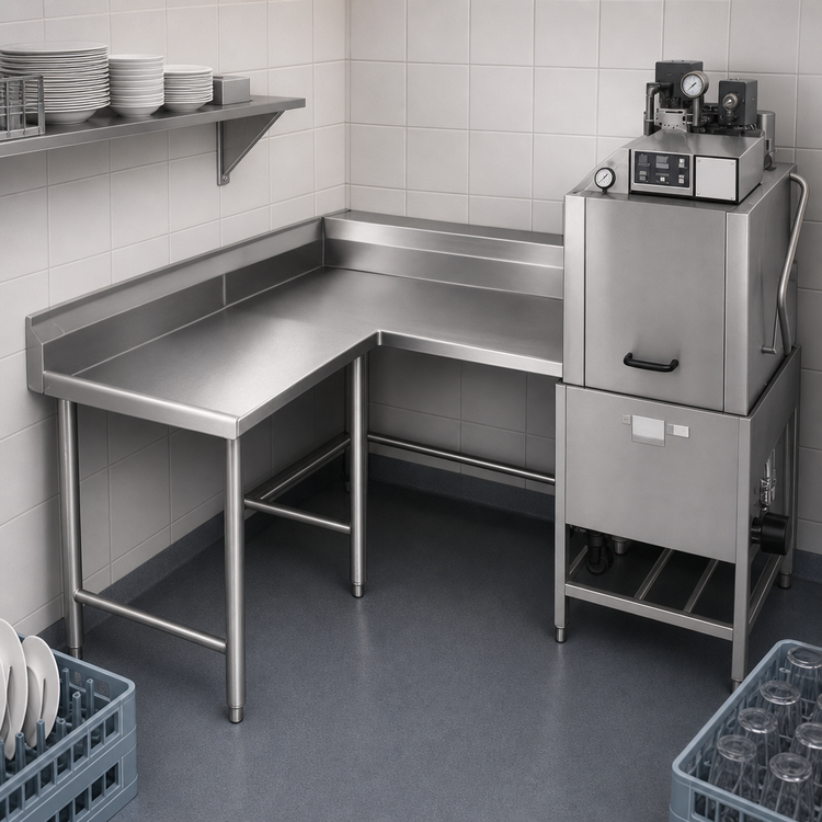 Product image #3 for Eagle Group Corner Clean Dishtable, 48-Inch Machine-to-Corner x 60-Inch Corner-to-End, Right-to-Left Operation, 16/430 Stainless Steel