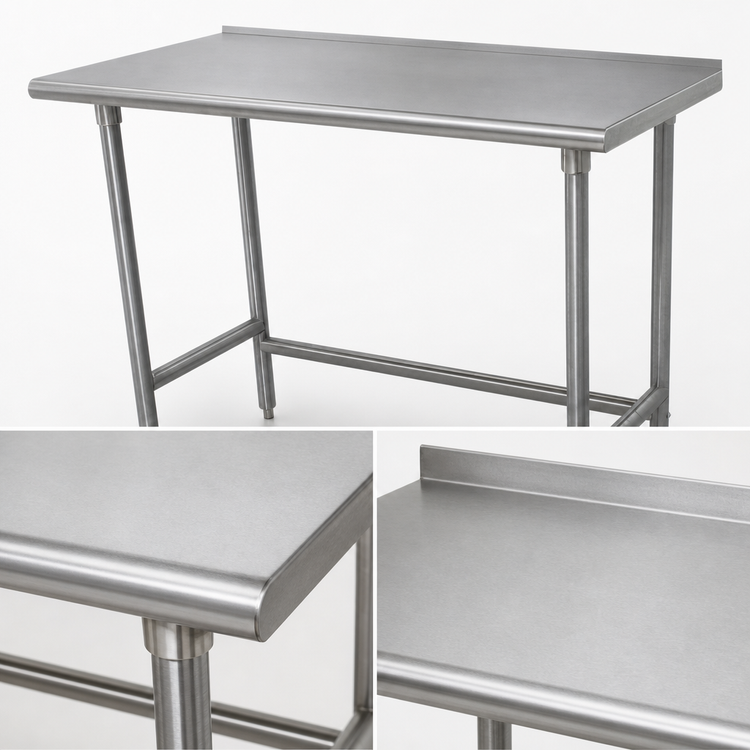 Product image #3 for Advance Tabco 108-Inch x 30-Inch 16-Gauge 430 Stainless Steel Work Table with 1-1/2-Inch Rear Up-Turn, Open Base