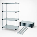 Thumbnail image #3 for Quantum WR54-2436SG Stationary Solid Shelving Starter Kit, 36"W x 24"D x 54"H, 4 Shelves, Galvanized Steel, Chrome Posts