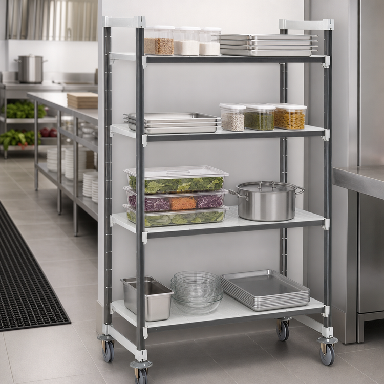 Product image #3 for Cambro Camshelving Elements XTRA 4-Tier Solid High Density Mobile Starter Unit, 21" x 48" x 70-1/4"