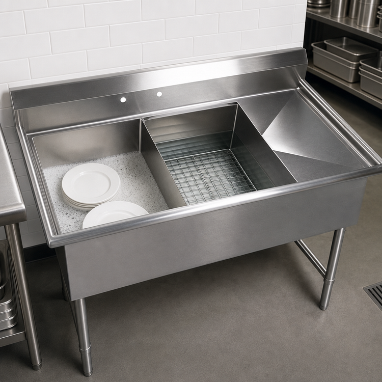 Product image #3 for Elite 2-Compartment 16-Gauge 304 Stainless Steel Sink with Right Drainboard