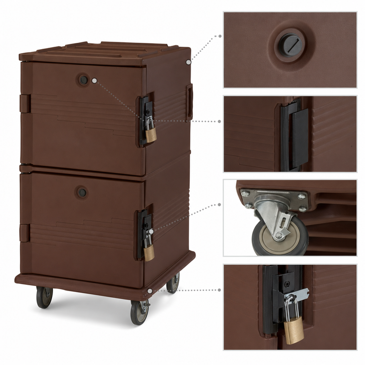 Product image #4 for Cambro Ultra Camcart® Double-Compartment Front-Loading Insulated Food Pan Cart, Security Package, 120 Qt., Dark Brown
