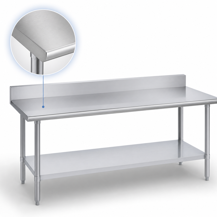 Product image #3 for Duke 108 Inch x 24 Inch Stainless Steel Work Table with 5 Inch Riser and Galvanized Undershelf