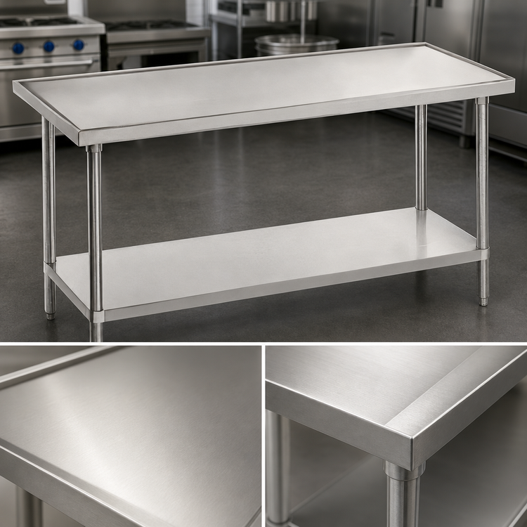 Product image #3 for Advance Tabco 120 Inch x 48 Inch 14-Gauge 304 Stainless Steel Work Table with Adjustable Galvanized Undershelf