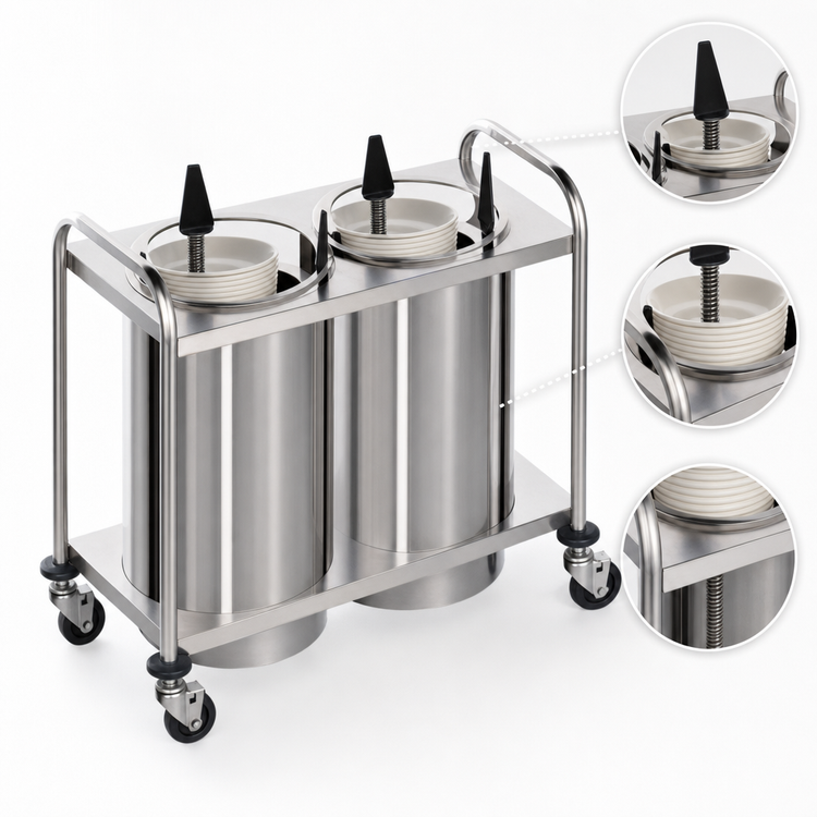 Product image #3 for Atlas Metal 3-Stack Mobile Open Frame Plate Dispenser, Unheated, for Round Plates up to 9-1/8 Inches