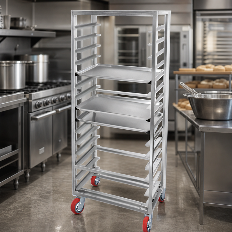 Product image #3 for Channel Lifetime Tough Extra Heavy-Duty Aluminum Side-Load Bun Pan Rack with Casters, 8-Pan Capacity