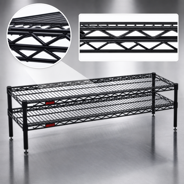 Product image #3 for Eagle Group QuadTruss Front Case Merchandise 2-Tier Wire Shelving Unit, 48 x 14 x 14 Inches, Black Epoxy Finish