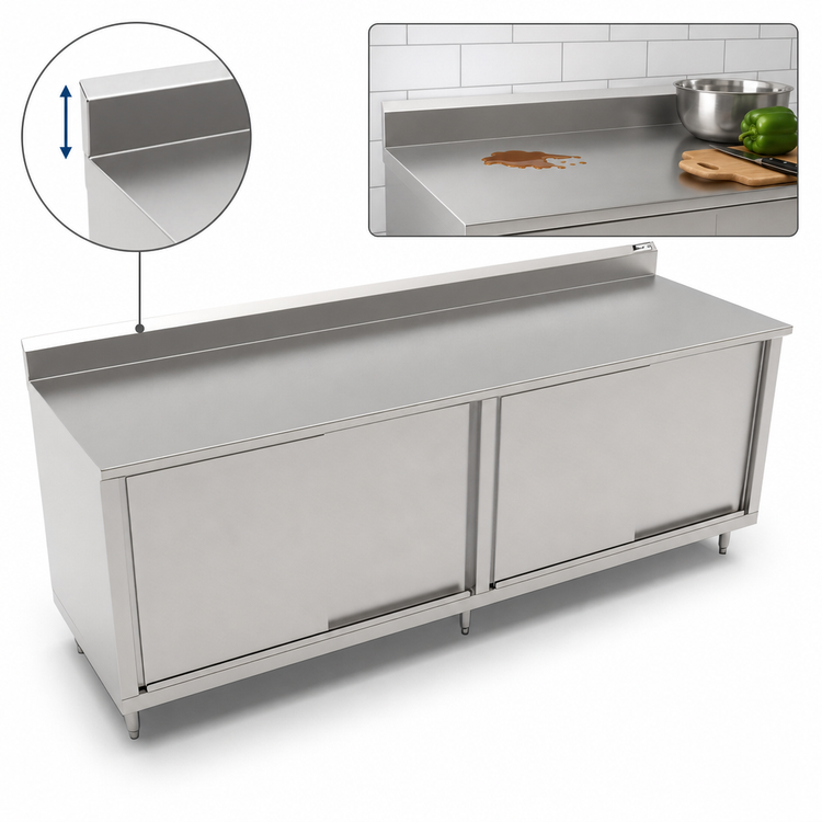 Product image #3 for John Boos 108" x 36" Stainless Steel Enclosed Work Table with Sliding Doors and 5" Backsplash