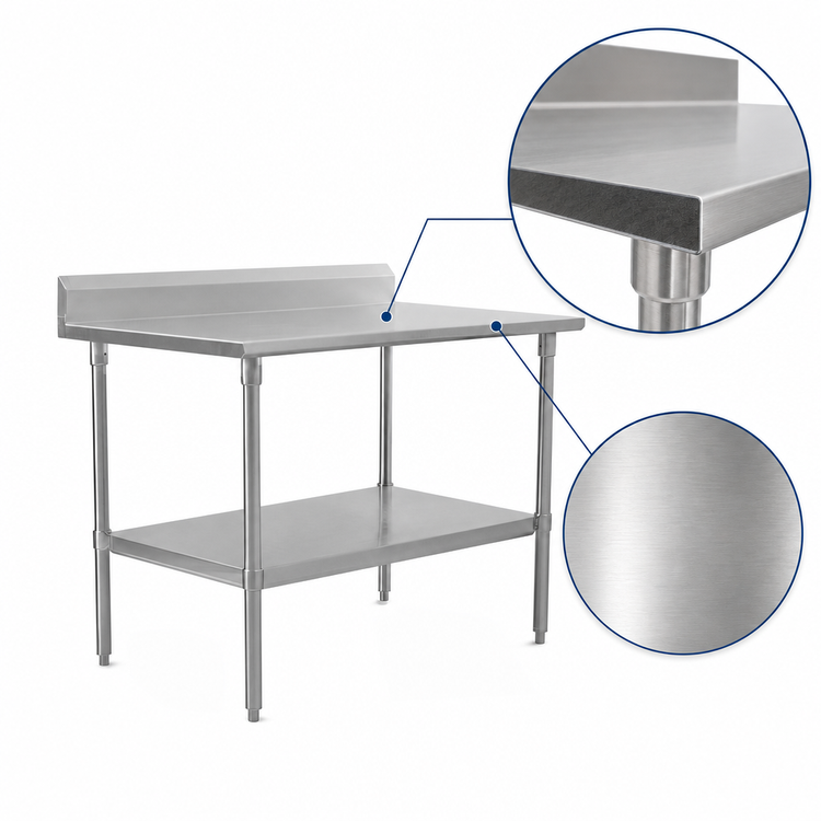 Product image #3 for John Boos Stallion 48-Inch x 30-Inch Stainless Steel Top Work Table with 5-Inch Backsplash and Fixed Undershelf
