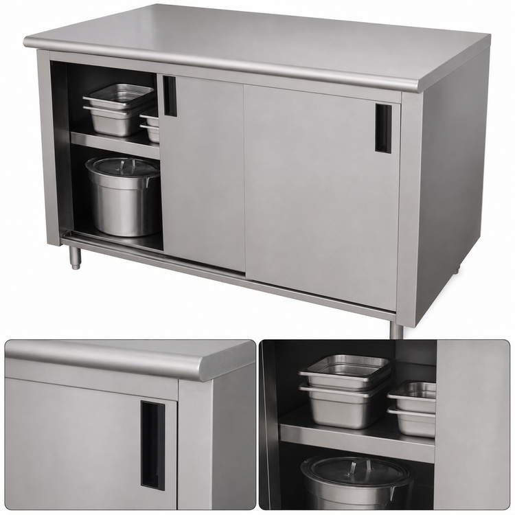 Product image #3 for Advance Tabco 108-Inch W x 24-Inch D Stainless Steel Enclosed Work Table with Sliding Doors