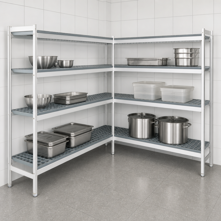 Product image #3 for Fermostock 4-Tier Polymer Shelving Corner Expansion Kit, 66" H x 59" W x 14" D