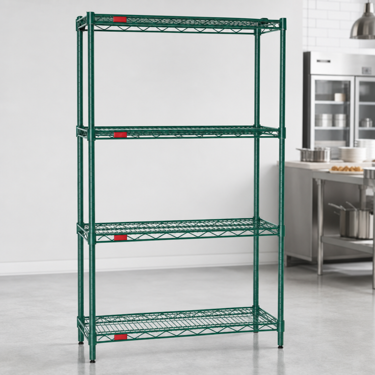 Product image #3 for Eagle Group Valu-Gard Stationary 4-Tier Starter Wire Shelving Unit, 42W x 18D x 63H, Green Epoxy