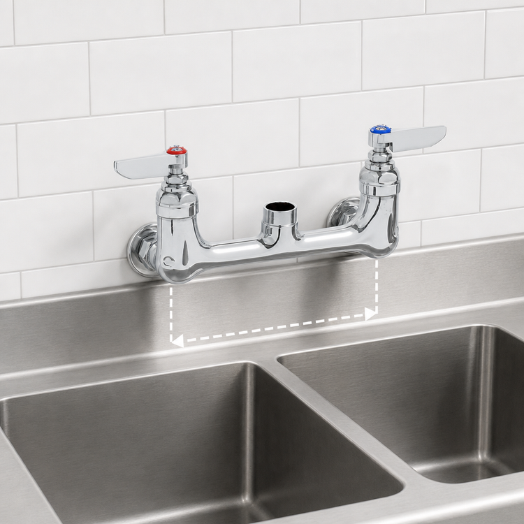 Product image #3 for T&S Brass 8-Inch Wall-Mounted Double Pantry Sink Mixing Faucet, Less Nozzle