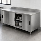 Thumbnail image #3 for BK Resources CSTR5-3696S Stainless Steel Chef Table with Cabinet Base and Sliding Doors, 96 x 36 x 39-3/4 Inches, 14-Gauge Top