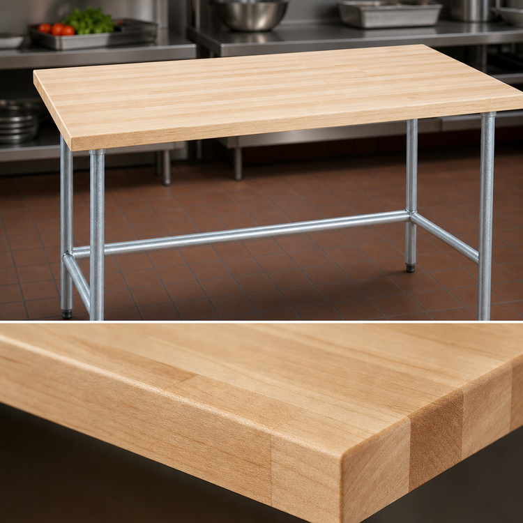 Product image #3 for Advance Tabco 84" x 24" Maple Top Work Table with Galvanized Open Base
