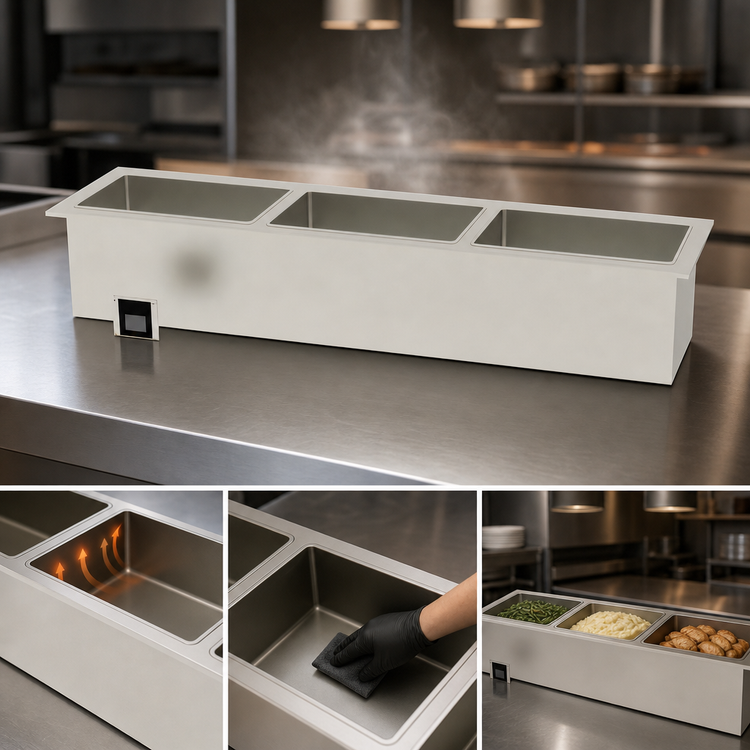 Product image #3 for Duke Manufacturing Slimline Drop-In Waterless Hot Food Well Unit, 3 Full-Size Pan Capacity