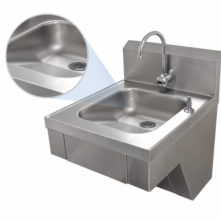 Product image #3 for ADA Compliant Wall-Mounted Stainless Steel Hand Sink with Tapered Bowl, Electronic Faucet, and Soap Dispenser