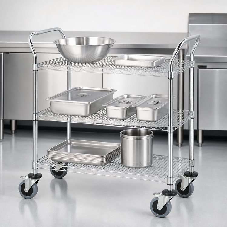Product image #3 for Quantum Conductive 3-Shelf Wire Utility Cart, 36 x 24 x 37-1/2 Inches, Chrome Plated