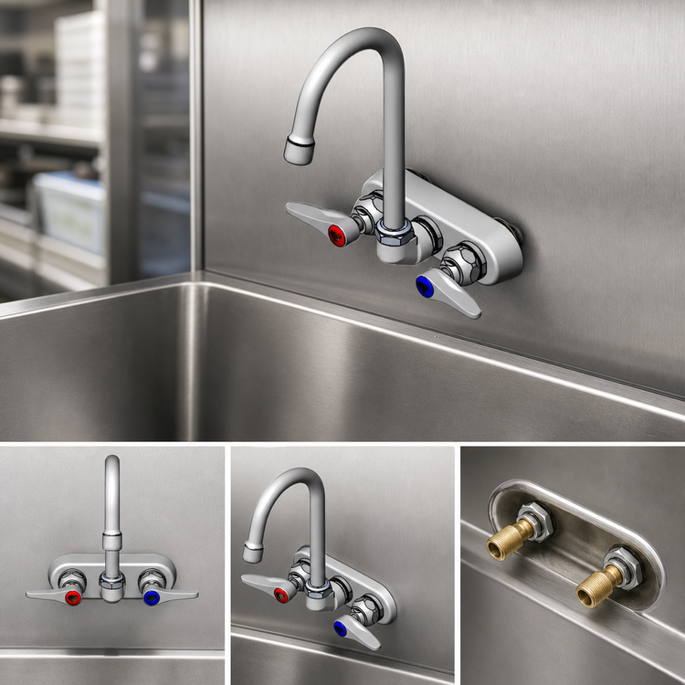 Product image #3 for T&S Brass B-1146-02A Wall-Mount Workboard Faucet with 4-Inch Centers and 4-3/8-Inch Swivel Gooseneck