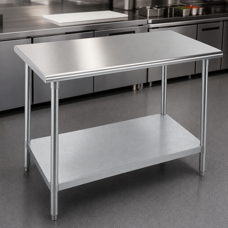Product image #3 for Advance Tabco 120 in. x 24 in. Flat Top Stainless Steel Work Table with Adjustable Galvanized Undershelf