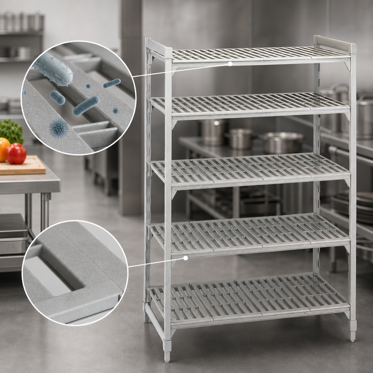 Product image #4 for Cambro Camshelving Premium 5-Tier Stationary Starter Polymer Shelving Unit, 24" Deep x 60" Wide x 64" High, Vented, Speckled Gray